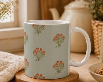 Floral Ceramic Mug, Cottagecore Coffee Mug, Cozy Tea Cup, Botanical Mug Gift, Cute Kitchen Mug, Vintage Flower Mug, Aesthetic Mug
