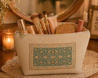 Floral Rug Inspired Zipper Pouch, Makeup Bag, Pencil Case, Travel Accessories, Purse Organizer, Teacher Gift, Cottagecore Pouch