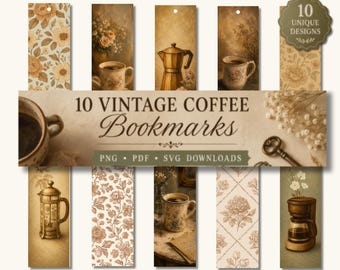 Vintage Coffee Bookmark Set Printable, Cozy Floral Bookmarks, Cottagecore Reading Tracker, Oil Painting Coffee Art, PDF PNG SVG