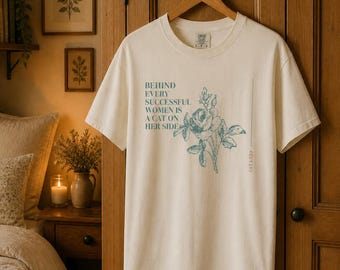 Floral Shirt, Minimalist Cat Mom Tee, Empowering Women Lady Apparel