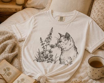 Floral Cat Shirt, Social Worker Burnout Recovery Tee, Calm Life