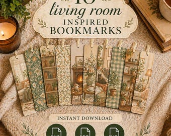 10 Cozy Living Room Bookmarks Bundle | Cottagecore Floral Vintage (PDF PNG SVG Download)