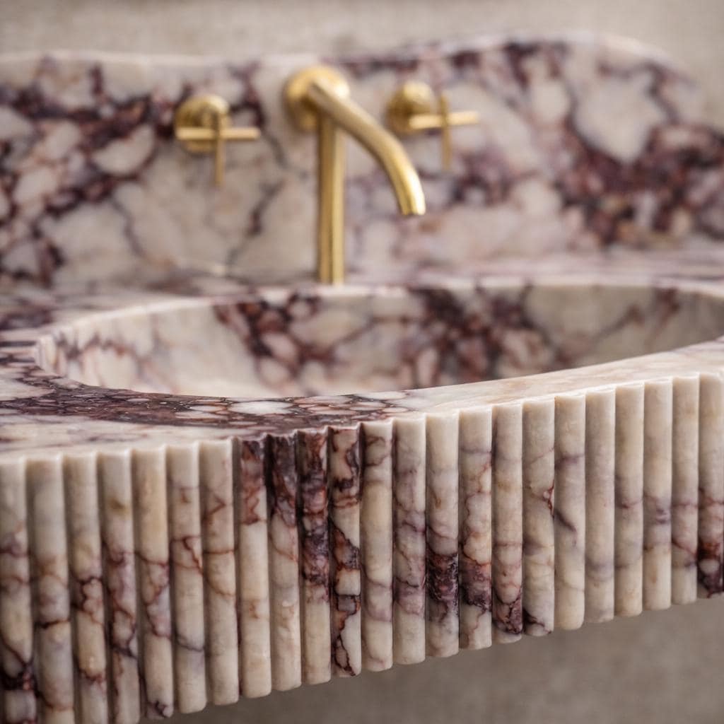 Luxury Calacatta Viola Marble Sink, Ribbed Floating Wall Mounted ...