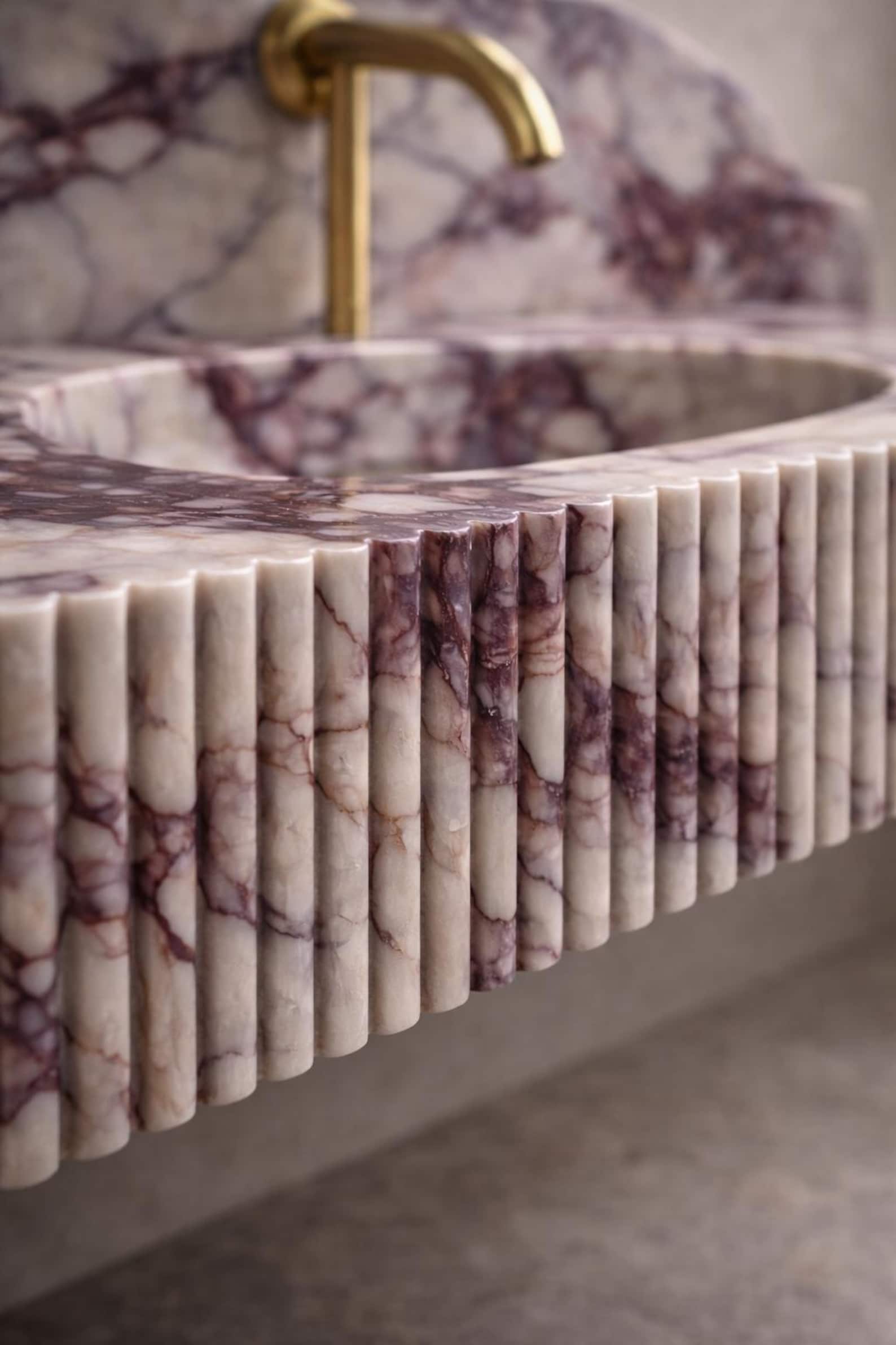 Luxury Calacatta Viola Marble Sink, Ribbed Floating Wall Mounted ...