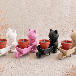 Cat Whisker Holder | Cat Memorial Keepsake | 3D Printed Cat Figurine with Wheelbarrow | Pet Whisker Pot | Personalized Cat Gift