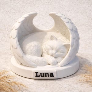 Individuell gestaltete Katzen-Gedenkstatue mit Engelsflügeln – Personalisiertes Haustier-Denkmal – Geschenk zum Gedenken an verstorbene Katzen – Skulptur zum Erinnerungsstück an Haustiere