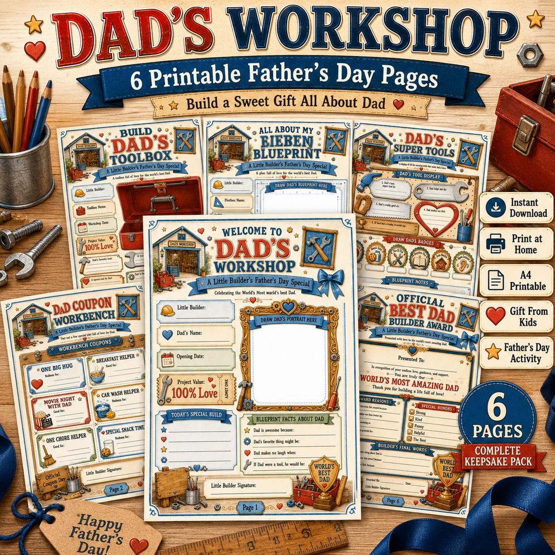 Father's Work Activity Father's Day Printable Activity Pack, Dad's Workshop Keepsake, All ...