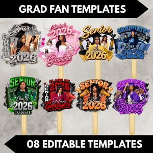 Grad Fan 2026 Canva Editable Template, Graduate Fans Senior, Graduation Sign, Class of 2026 Graduation Paddle, Graduation Fan, DIY Canva