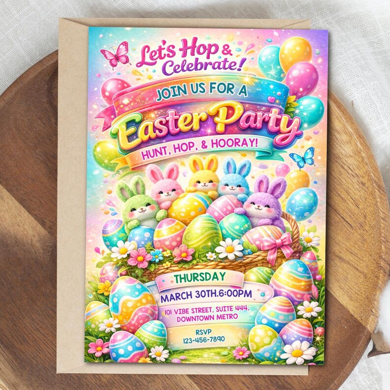 Easter egg Hunt Invitation, Party with my Peeps, Easter Bunny Invite, Gold Easter Egg, Easter Party Invite, Instant Download, Editable Canva