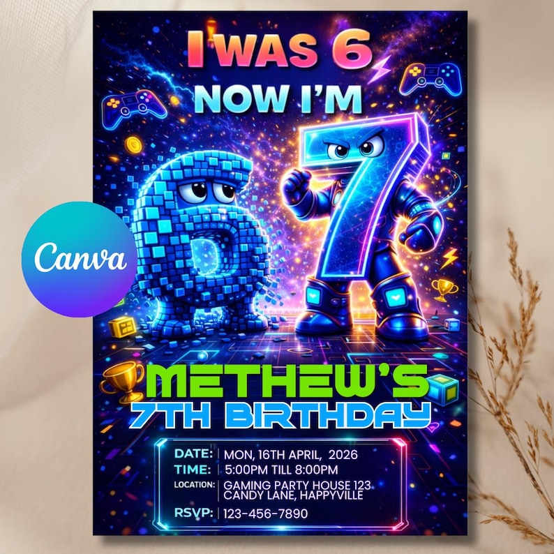 Six Seven Meme Birthday Invitation, 7th birthday invite boy,I Was 6 Now I’m 7 birthday invite, EDITABLE Italian 67 Brainrot Steal A Brainrot