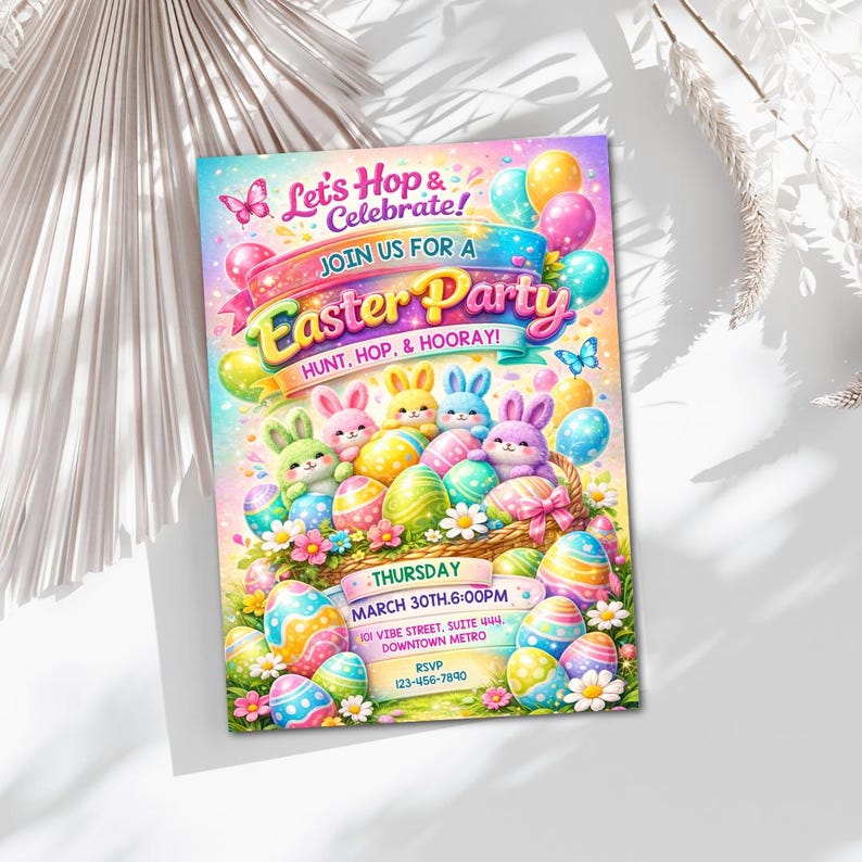 Easter egg Hunt Invitation, Party with my Peeps, Easter Bunny Invite, Gold Easter Egg, Easter Party Invite, Instant Download, Editable Canva