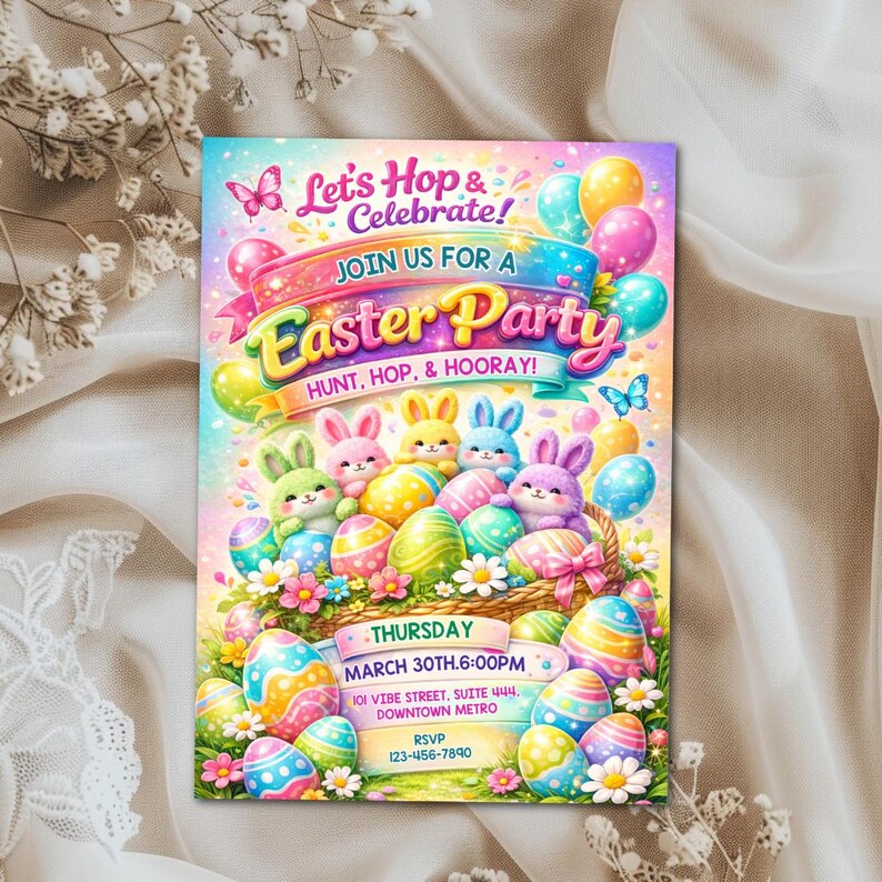 Easter egg Hunt Invitation, Party with my Peeps, Easter Bunny Invite, Gold Easter Egg, Easter Party Invite, Instant Download, Editable Canva