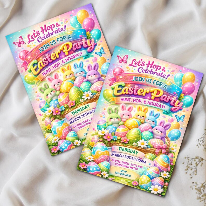 Easter egg Hunt Invitation, Party with my Peeps, Easter Bunny Invite, Gold Easter Egg, Easter Party Invite, Instant Download, Editable Canva