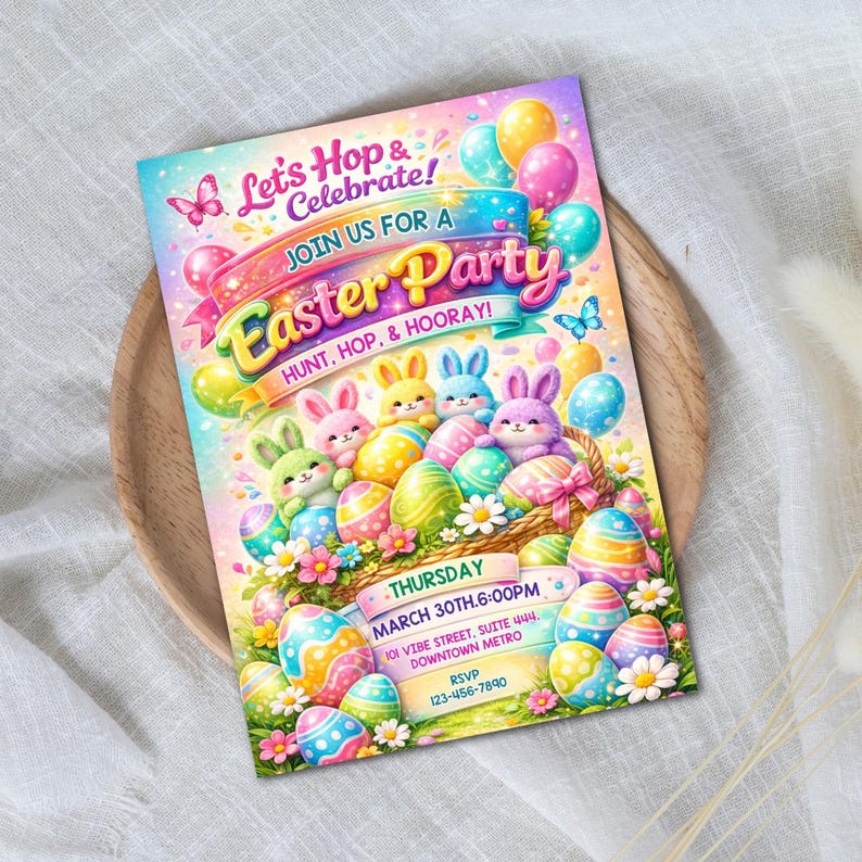 Easter egg Hunt Invitation, Party with my Peeps, Easter Bunny Invite, Gold Easter Egg, Easter Party Invite, Instant Download, Editable Canva