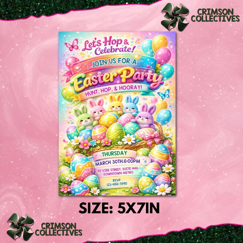 Easter egg Hunt Invitation, Party with my Peeps, Easter Bunny Invite, Gold Easter Egg, Easter Party Invite, Instant Download, Editable Canva