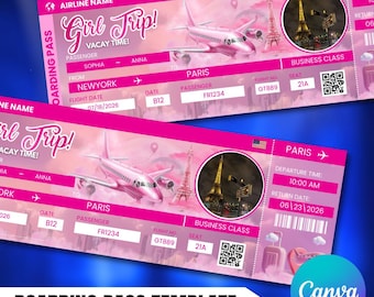 Editable Boarding Pass Template, Printable Personalized Airline Ticket, Canva Boarding Pass, Digital Download Girls Trip Invite
