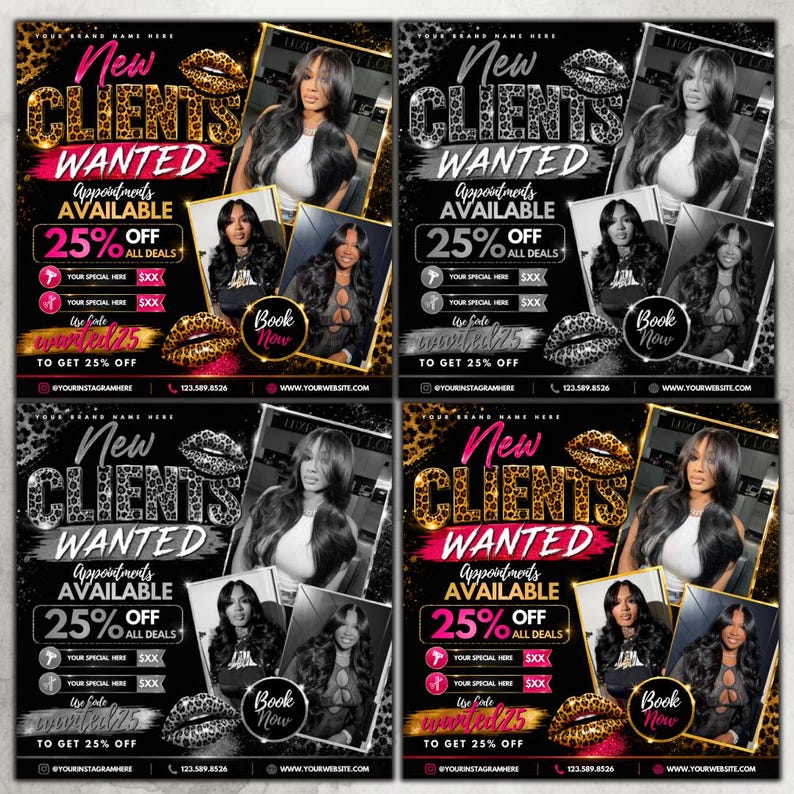 New Client Wanted Flyer, New Client Booking Flyer, Book Now Flyer, Hair Flyer, Braids, Nail Tech, Lash Tech, MUA, Wig Flyer, Canva Template