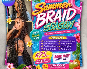 Summer Braids Special Flyer, Hot Summer Braids Special Flyer, Summer season Flyer, Braids Special Flyer, Braids Flyer, Braid Pricelist Flyer