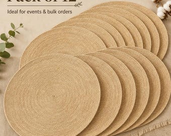Jute ronde gevlochten placemats, 12 inch honingbruine tafelmatten, verkrijgbaar in verpakking van 6 en 12, geweven eettafeldecor gemaakt in India