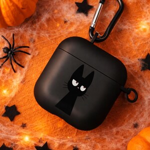 Cute Black Cat AirPods Silicone Case, AirPods 1 2 3 4 Pro Pro2 Cover, Funny Grumpy Cat Mom Gift, Best Birthday Gift, Unique Cat Lovers Gifts