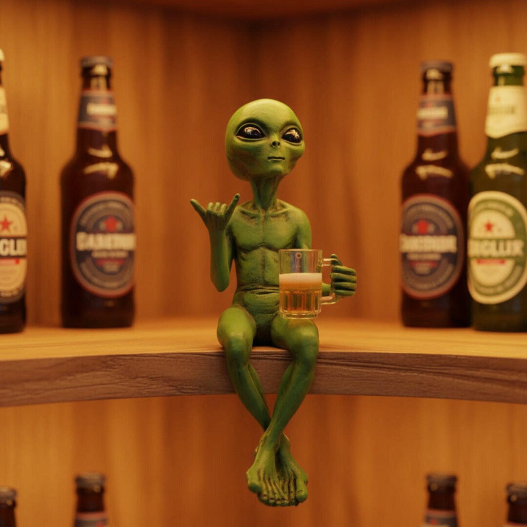 Alien Beer Figurine, Funny Alien Statue, Quirky Shelf Sitter Decor ...
