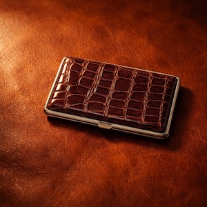 Crocodile Leather Cigarette Case, Silver Metal Frame, Reptile Texture Crad Holder, Luxury Tobacco Box, Elegant Gift, Cigs Holder for Him/Her