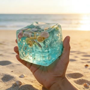 Marint tema Squish Cube | Bärbar sensorisk leksak för stresslindring och fidgeting