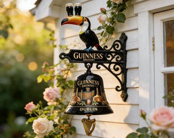 Vintage Guinness Tukan väggmonterad klocka, ikonisk irländsk pubdörrklockadekor, Guinness Brewery Dublin hängande prydnad för hem och trädgård