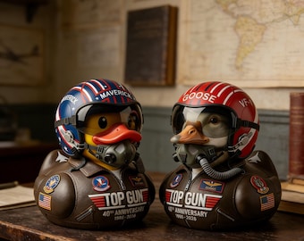 Top Gun 40th Anniversary Pilot Rubber Duck, Collectible Aviator Figurine, Movie Fan Gift, Retro 80s Desk Decor