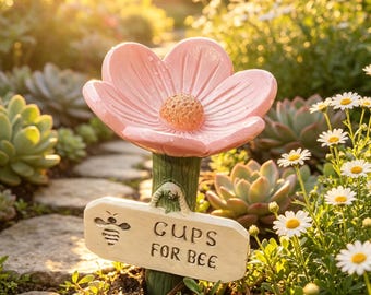 Estaca de jardín con bebedero para abejas, vasos para comederos de abejas polinizadoras, decoración rústica para patio y jardín.