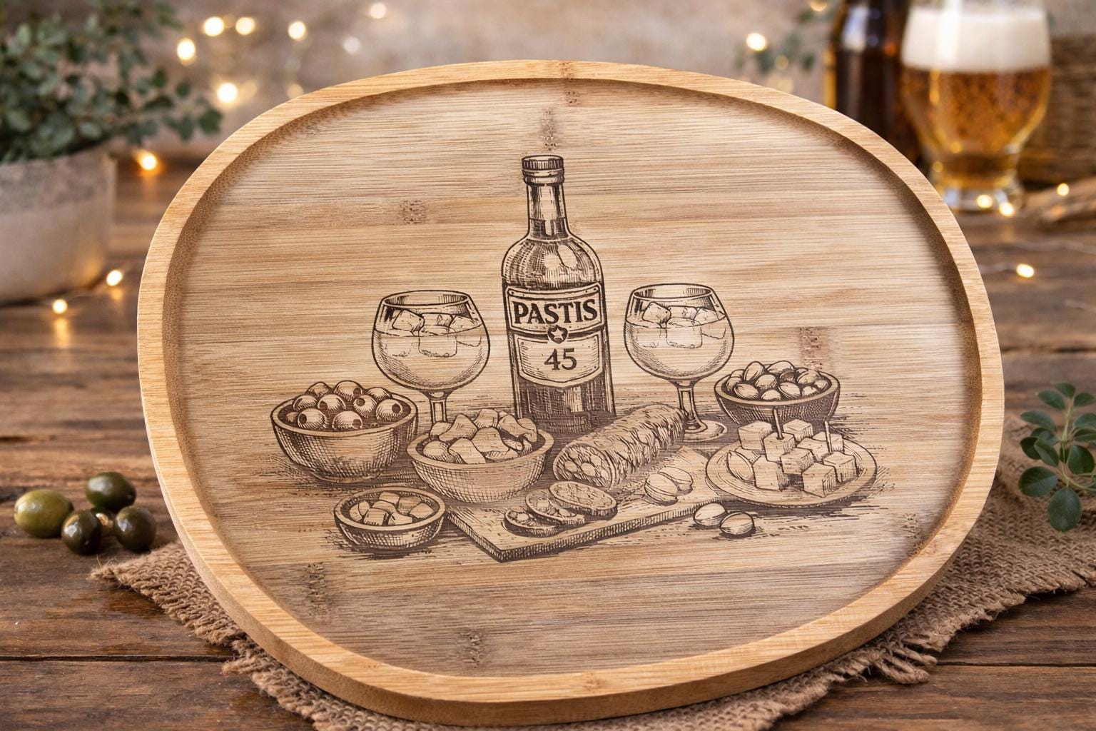 Plateau à Fromage Vintage – Verre Tournant, Marqueterie Bambou – Design Rotin Rétro