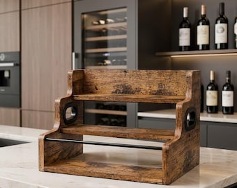 Retro Liquor Bottle Display Shelf 3 Tier Countertop Mini Bar Organizer Coffee Syrup Rack