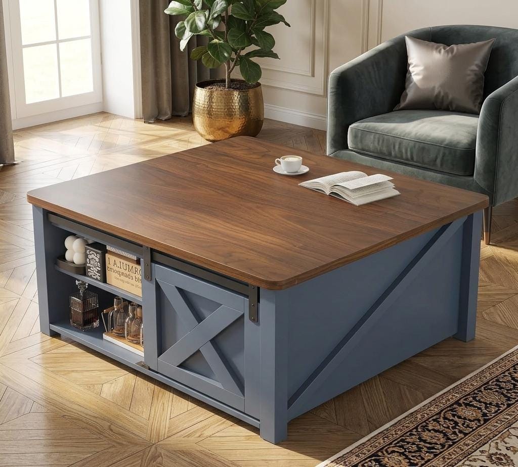 Square Farmhouse Lift Top Coffee Table With Hidden Storage, Adjustable ...
