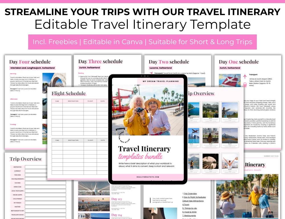Editable Travel Itinerary Template, Printable Trip Planner, Digital ...