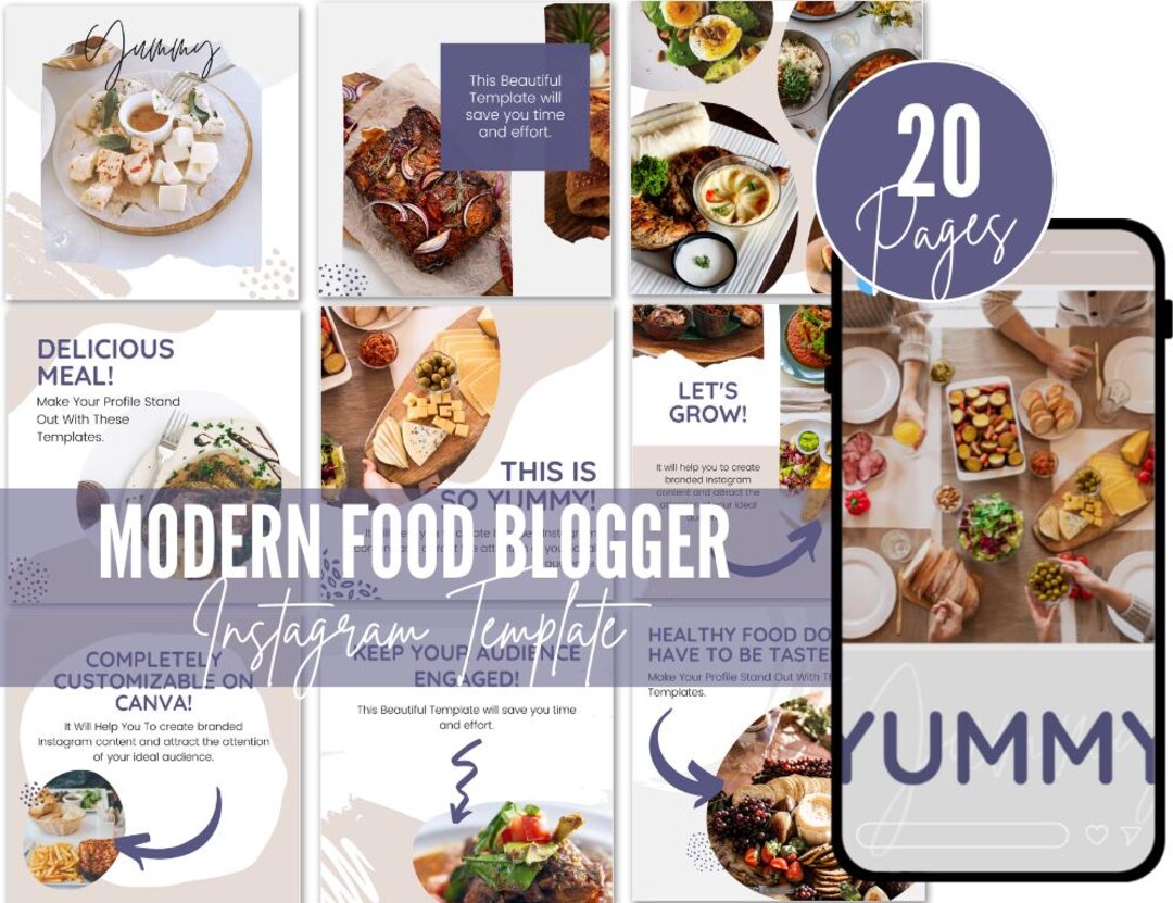 Food Blogger Instagram Template, Canva Food Post & Story Templates ...