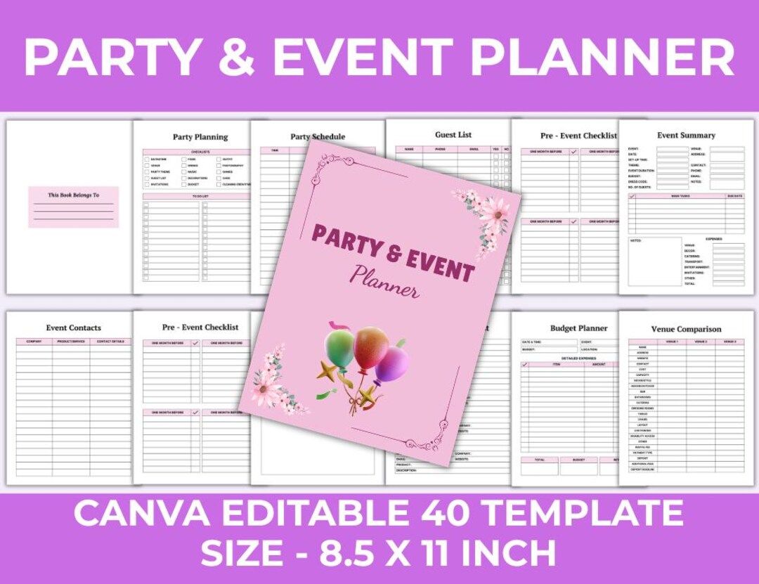 Editable Party & Event Planner Canva, Event Planning Template, Party ...