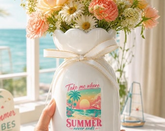 Tropical Beach Ceramic Flower Vase, Summer Never Ends, Vacation Decor, Vibrant Decor, Sunset Vase for Beach Lover, Gift for Flower Lover