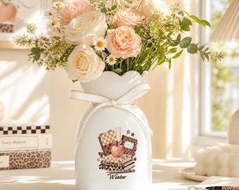 Oil Painting Style Book Ceramic Flower Vase, Custom Name Flower Vase for Book Lover, Chocolate Literary Vase, Cozy Gift for Flower Lover