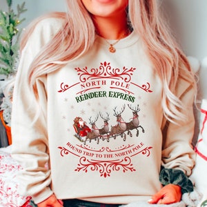 Santa Christmas Sweatshirts, North Pole Christmas Sweater, Retro Sweatshirt, Vintage Reindeer Christmas Sweatshirt, Crewneck Sweater,