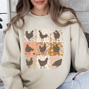 Chicken Sweatshirt, Retro Chickens Sweatshirt, Animal Lover Gift, Gift For Chicken Lovers, Farm Animal Shirt for Women, Cute Sweatshirt