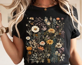 Botanical Floral Shirt, Vintage Pressed Flowers Shirt, Cottagecore Shirt, Pressed Flowers Tshirt, Boho Wildflowers Shirt, Garden Lover Gift