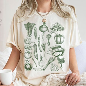 Chemise de jardinage, t-shirt végétal couleurs confort, t-shirts graphiques, chemise légumes du marché fermier, cadeau d'un ami, cadeau végétalien, chemise jardin pour femme