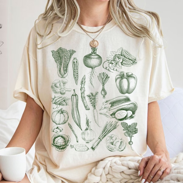 Chemise de jardinage, t-shirt végétal couleurs confort, t-shirts graphiques, chemise légumes du marché fermier, cadeau d'un ami, cadeau végétalien, chemise jardin pour femme