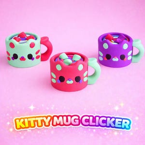 Kitty Mug with Cocoa & Marshmallows Fidget Clicker Keyring - Click or Silent Option