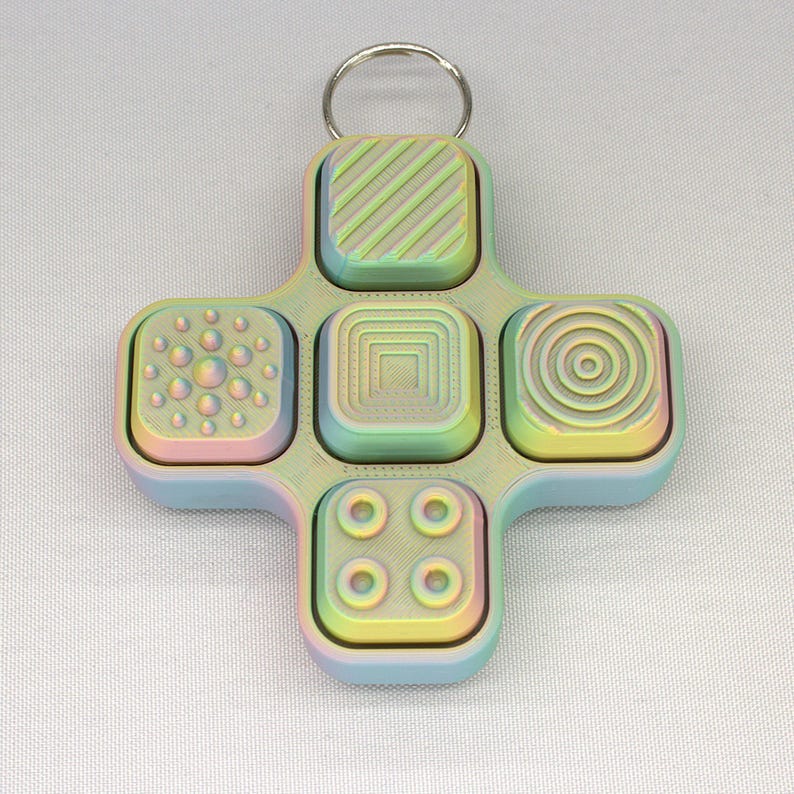 3D Printed Fidget Clicker Keychain – 5 Textured Keys, Click or Silent ...