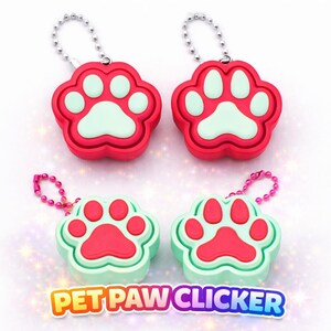 Dog & Cat Paw Fidget Clicker Keyring - Click or Silent Option with Accessory Included