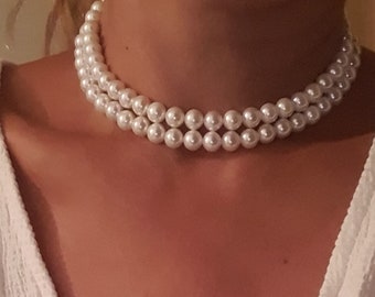 Double Strand Pearl Necklace Old Hollywood Vintage Jewelry
