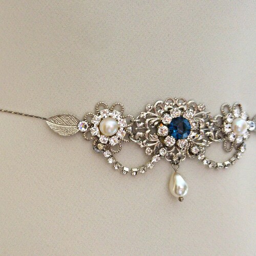 Bridal Sash belt,Wedding belt,Something Blue Bridal Sash,Pearls Rhinestone vintage belt,wedding dress belt,Wedding Sash,Blue crystal belt