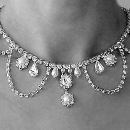 Bridal Necklace Rhinestones Crystals Audrey Hepburn Vintage - Etsy ...