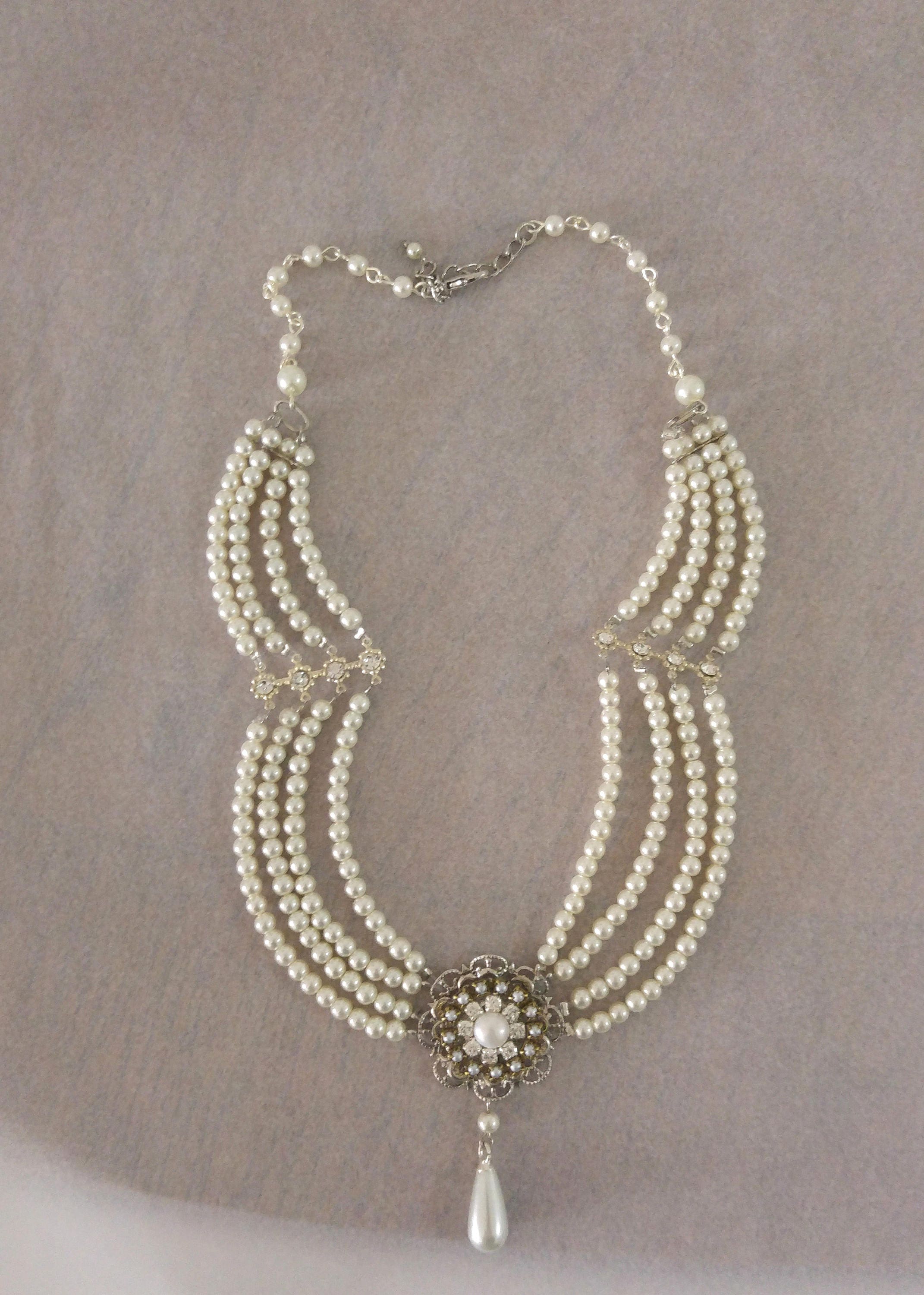 Bridal Pearls Choker Silver Filigree Ivory Pearls Rhinestone | Etsy